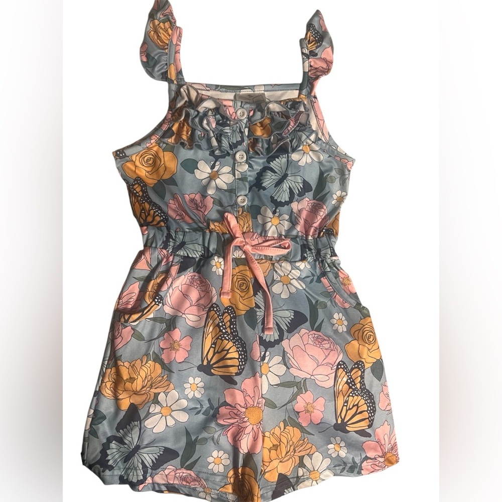 The Bow Co. Girls' Floral & Butterfly Romper - Size 3XL (4-6 Years)